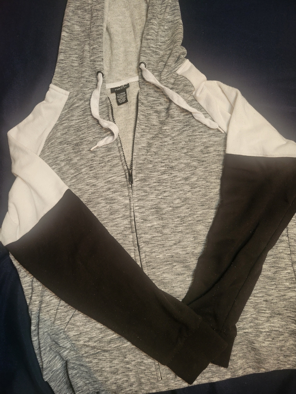 Colorblock Zip Hoodie - Gray, White & Black